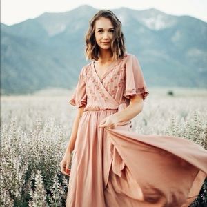 The Parklan Embroidered Wrap Dress in Mauve - Large - Piper & Scoot